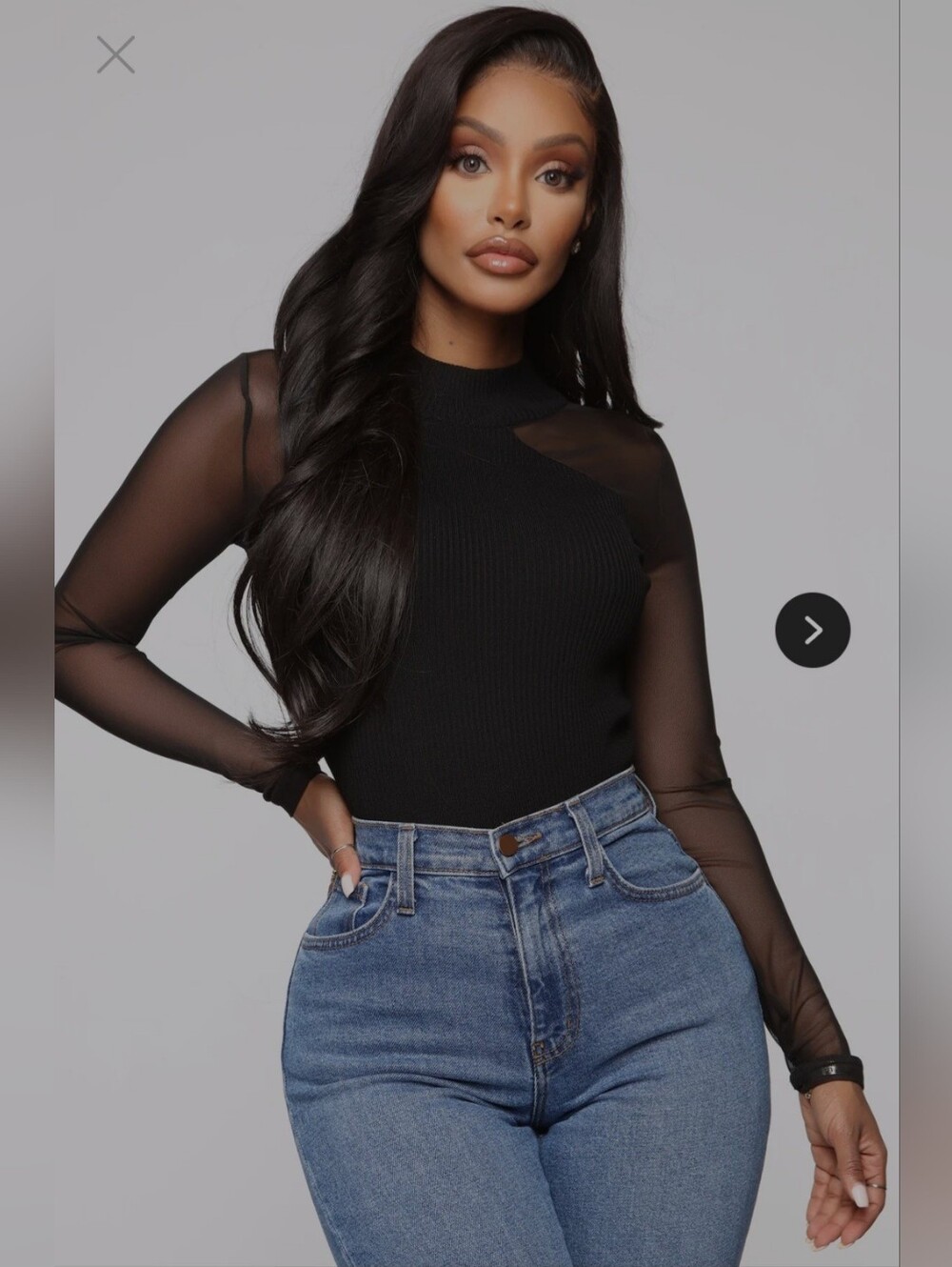 Fashion Nova Sheer Sleeve Mock Neck Black Top